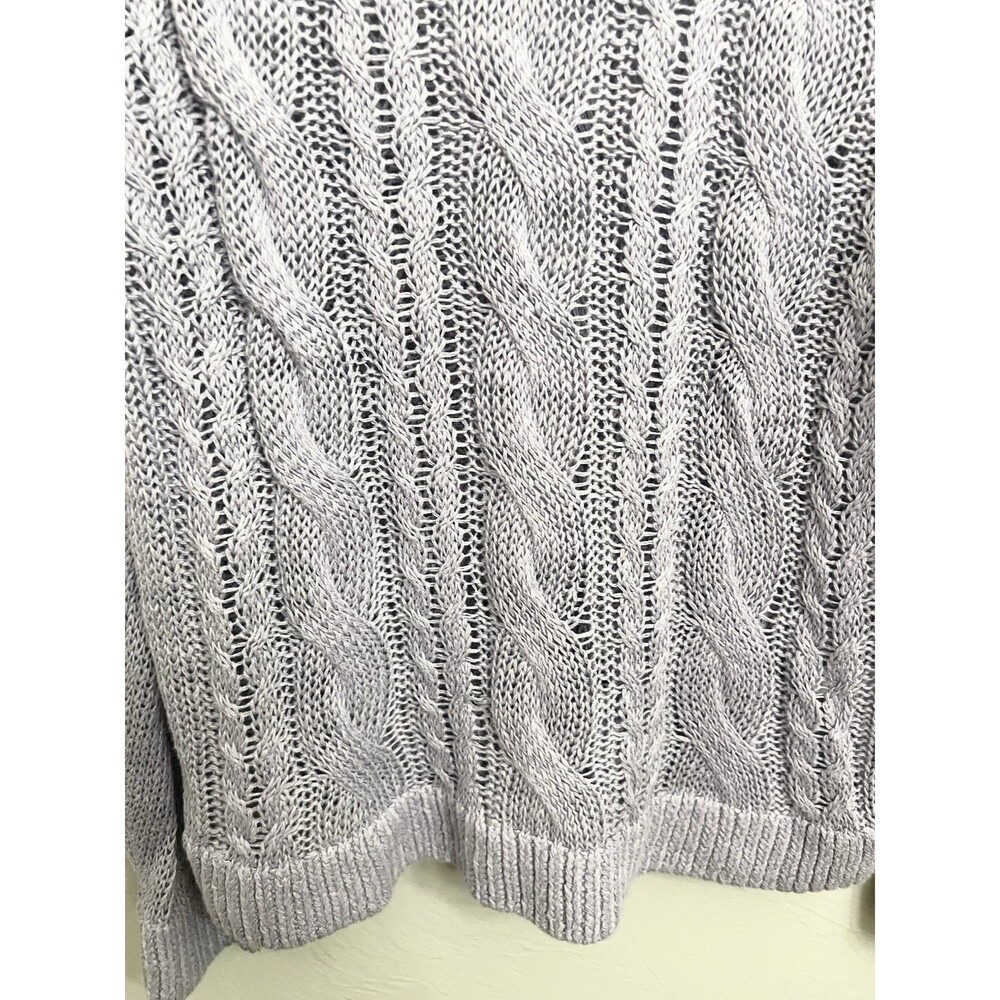 Garnet Hill Lilac Linen Organic Cotton Cable Knit Sweater Size Large Beachy Top - Picture 3 of 8